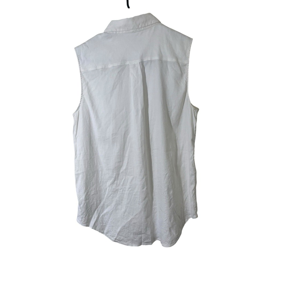 Theory Medium White Linen Sleeveless Button Up Top Collared Minimalist Lagenlook - Picture 2 of 7